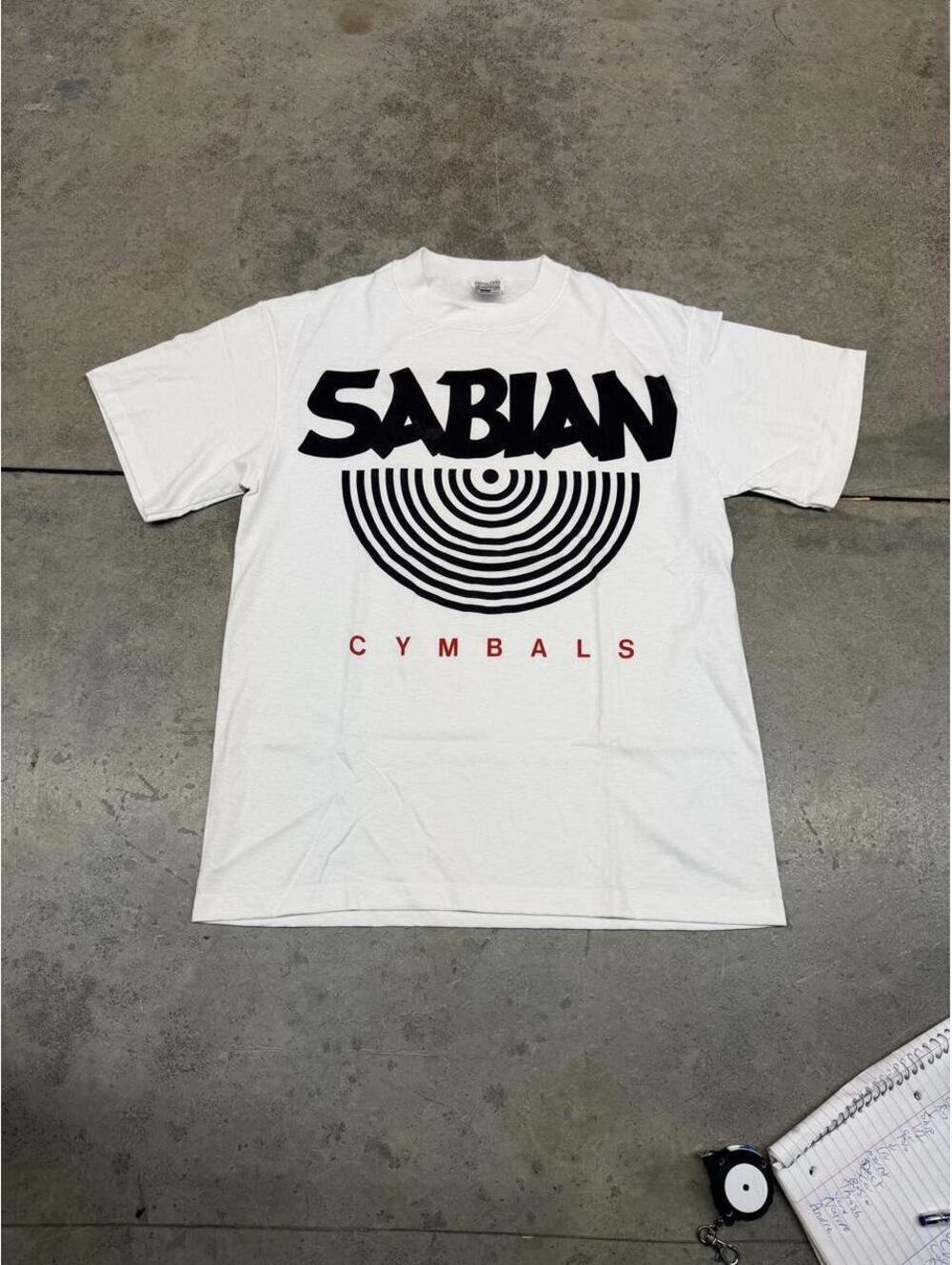vintage sabian cymbals drum white big logo music instrument shirt size medium